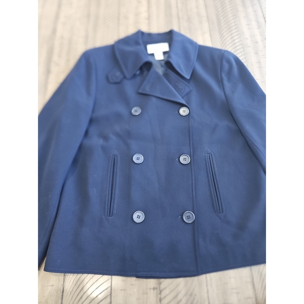 Vintage Talbots Jacket Peacoat 10 Navy Worsted Wool Double Breasted Classic Chic - Picture 8 of 8